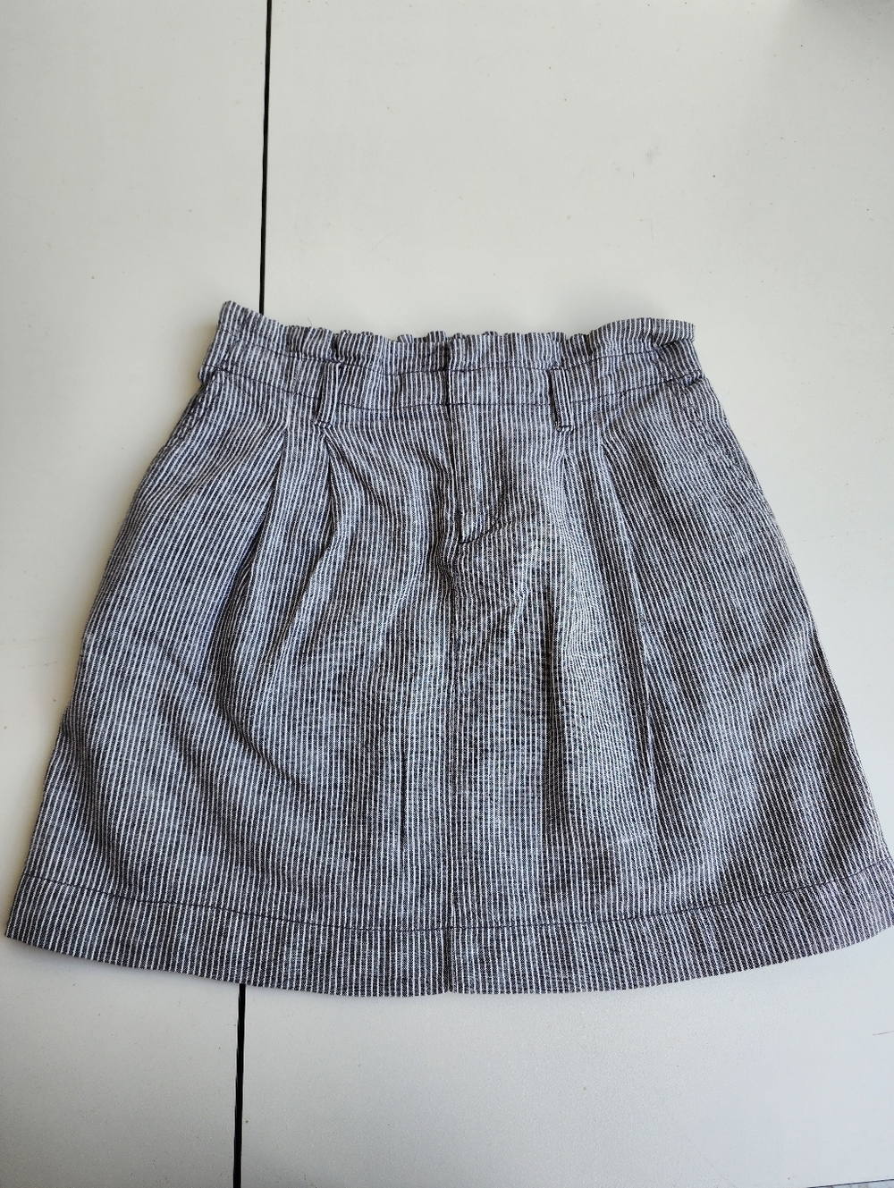 LOFT Skirt Women’s Gray White Striped Pockets Zipper Fly Casual Summer Linen  2